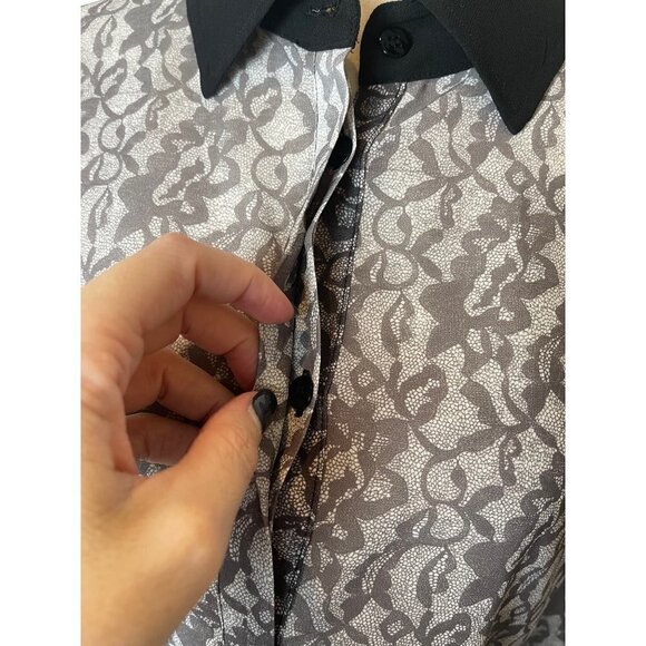 Sanctuary Black And White Lace Print Sheer Back Button Up Chiffon Blouse XS - Picture 5 of 7